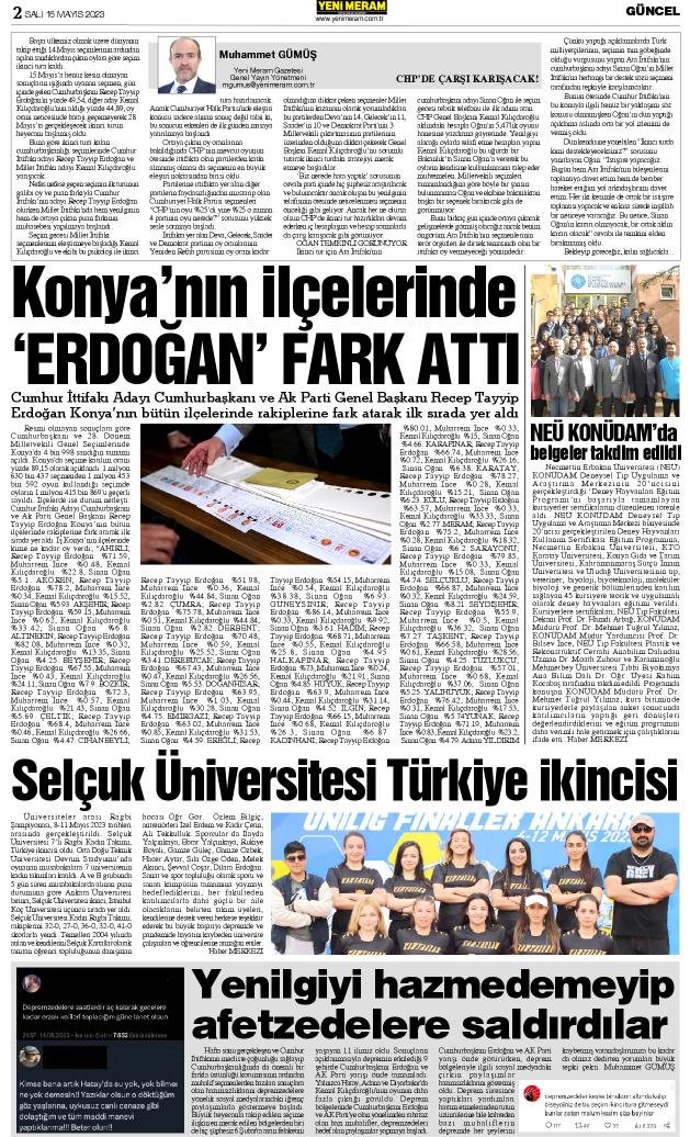 16 Mayıs 2023 Yeni Meram Gazetesi
