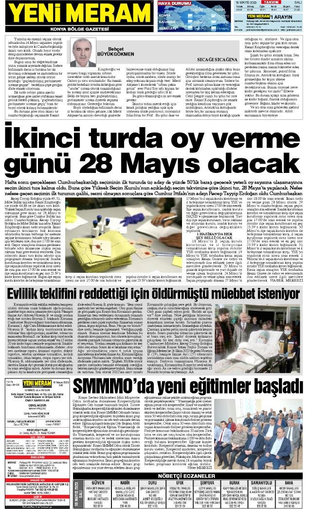 16 Mayıs 2023 Yeni Meram Gazetesi
