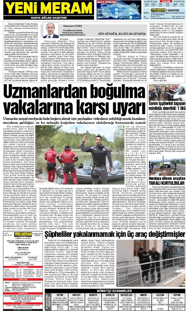 22 Mayıs 2023 Yeni Meram Gazetesi
