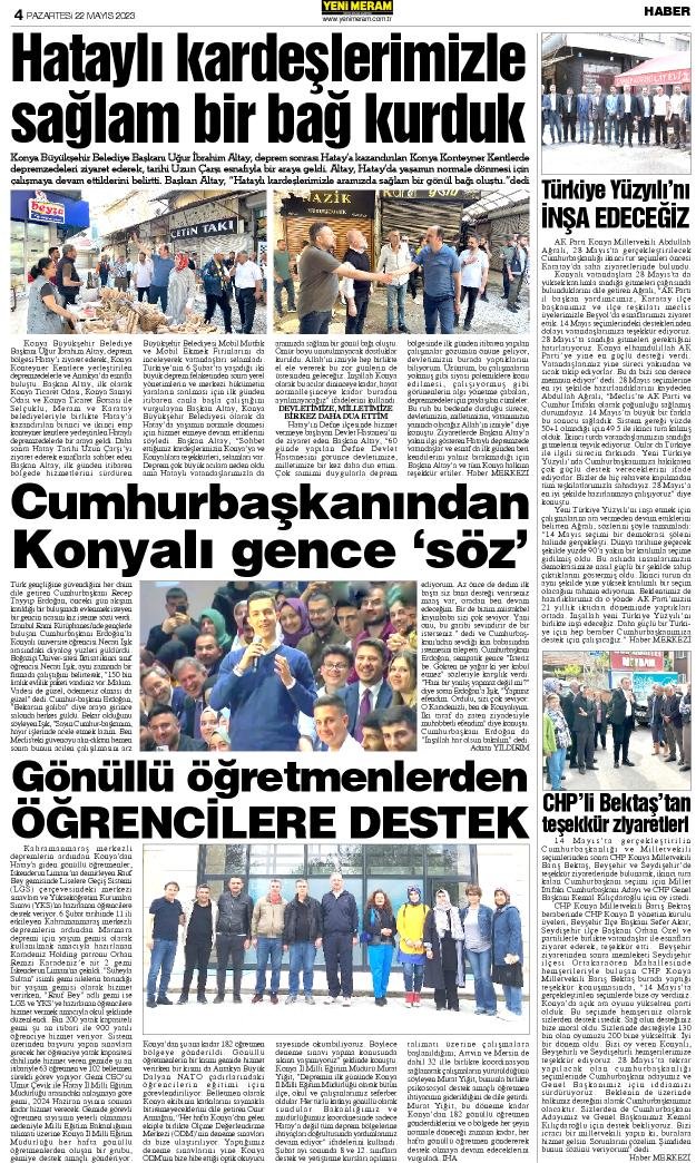 22 Mayıs 2023 Yeni Meram Gazetesi
