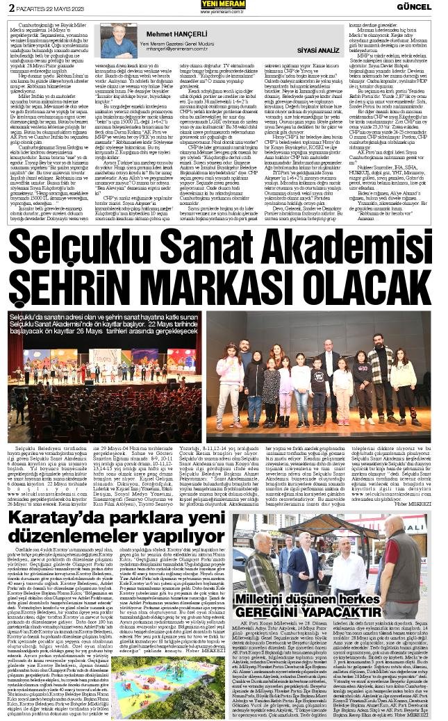 22 Mayıs 2023 Yeni Meram Gazetesi
