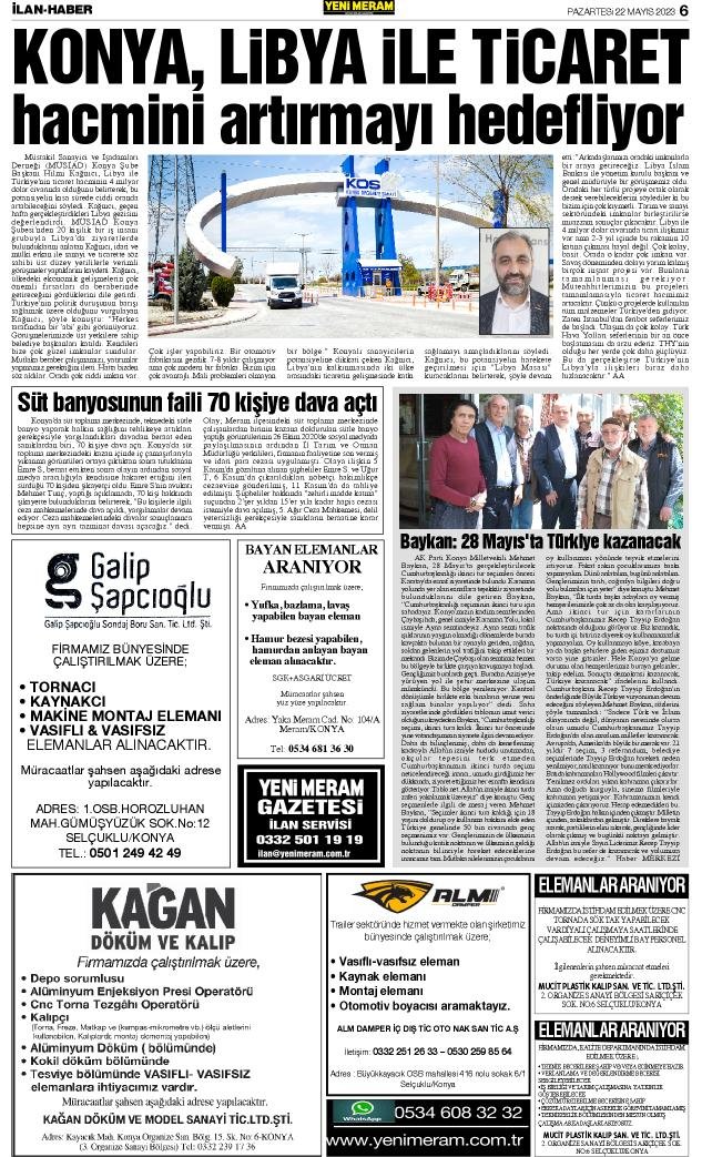 22 Mayıs 2023 Yeni Meram Gazetesi
