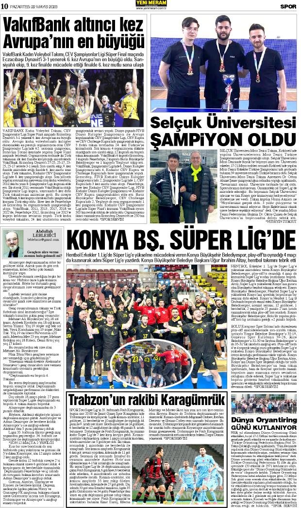 22 Mayıs 2023 Yeni Meram Gazetesi
