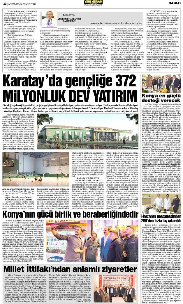 24 Mayıs 2023 Yeni Meram Gazetesi
