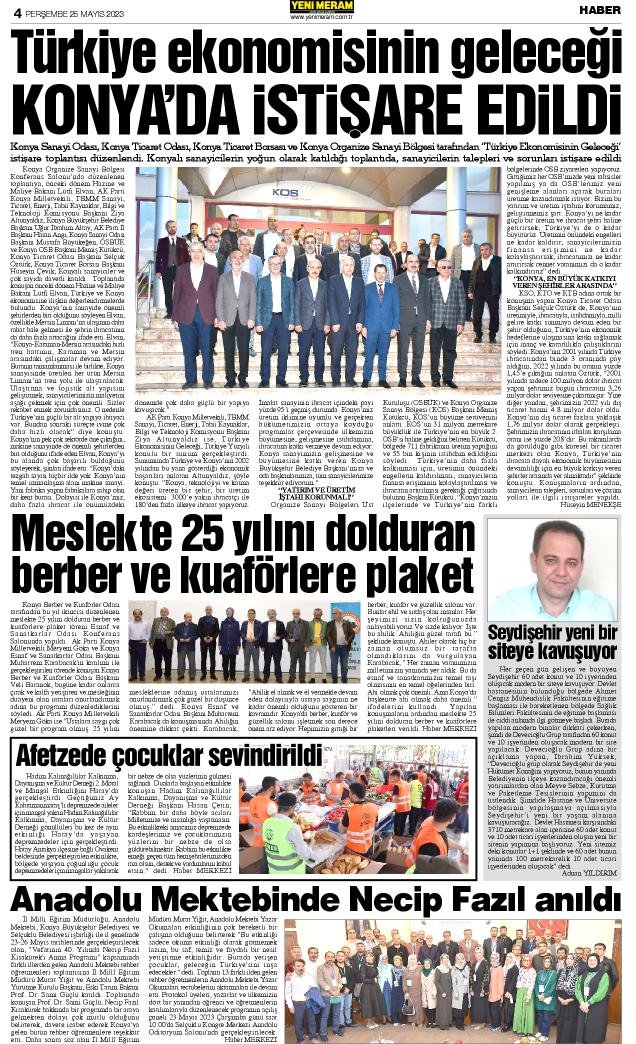 25 Mayıs 2023 Yeni Meram Gazetesi
