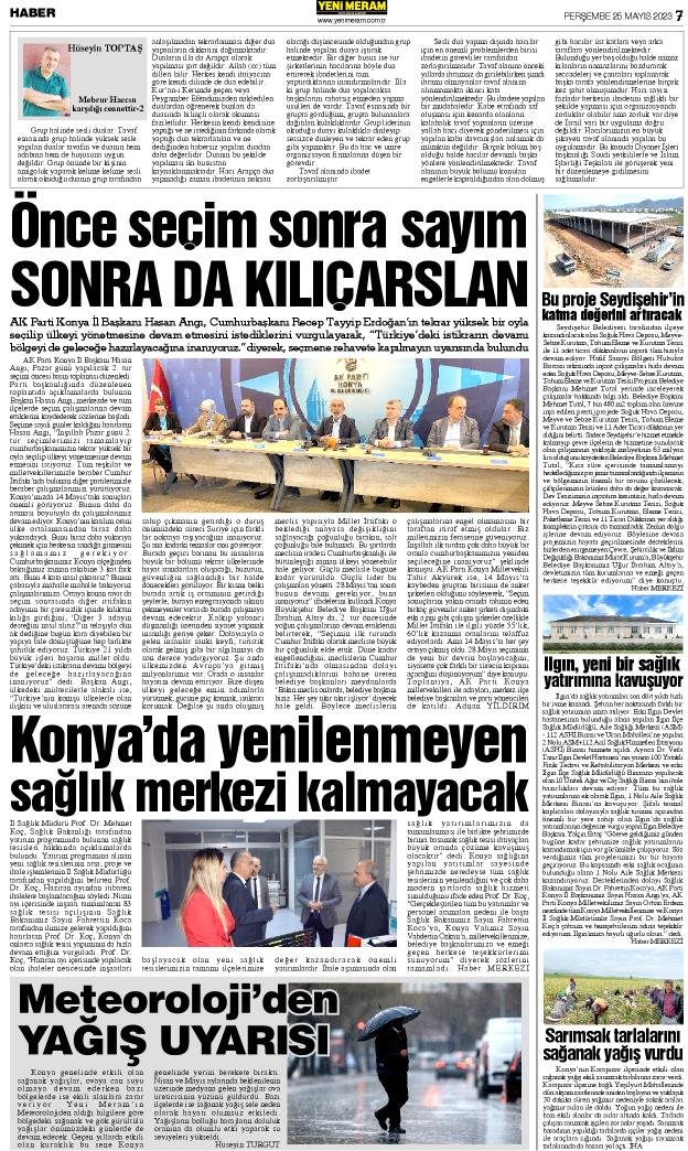 25 Mayıs 2023 Yeni Meram Gazetesi
