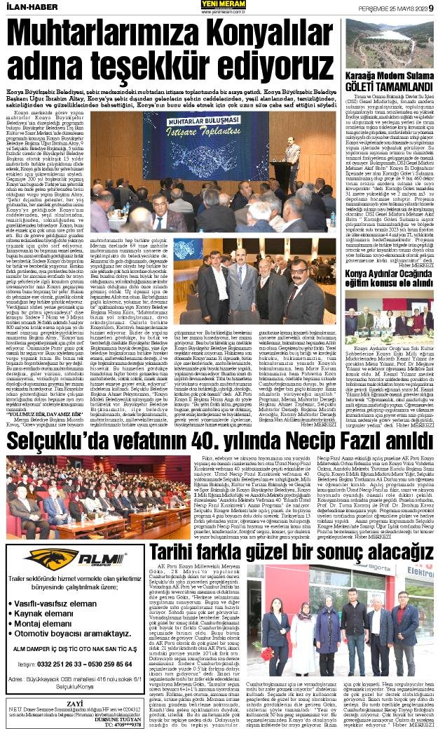 25 Mayıs 2023 Yeni Meram Gazetesi
