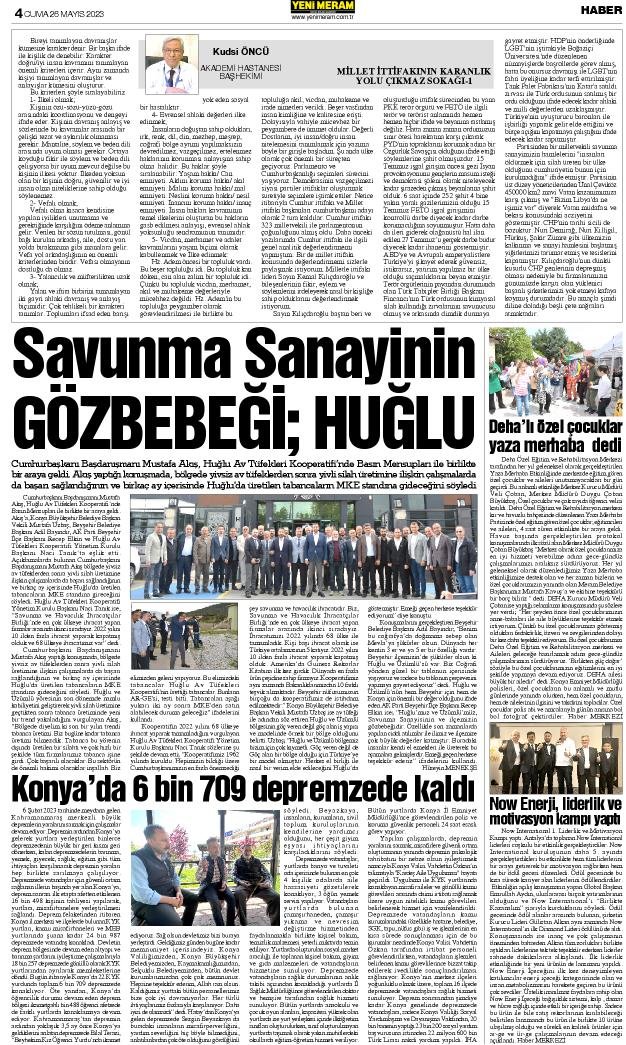 26 Mayıs 2023 Yeni Meram Gazetesi
