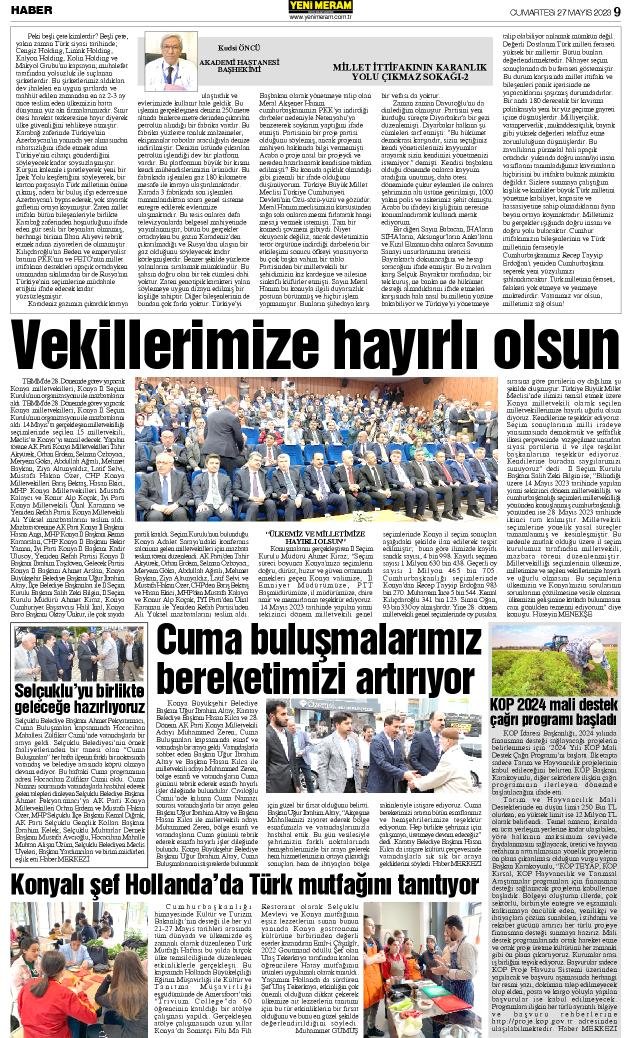 27 Mayıs 2023 Yeni Meram Gazetesi