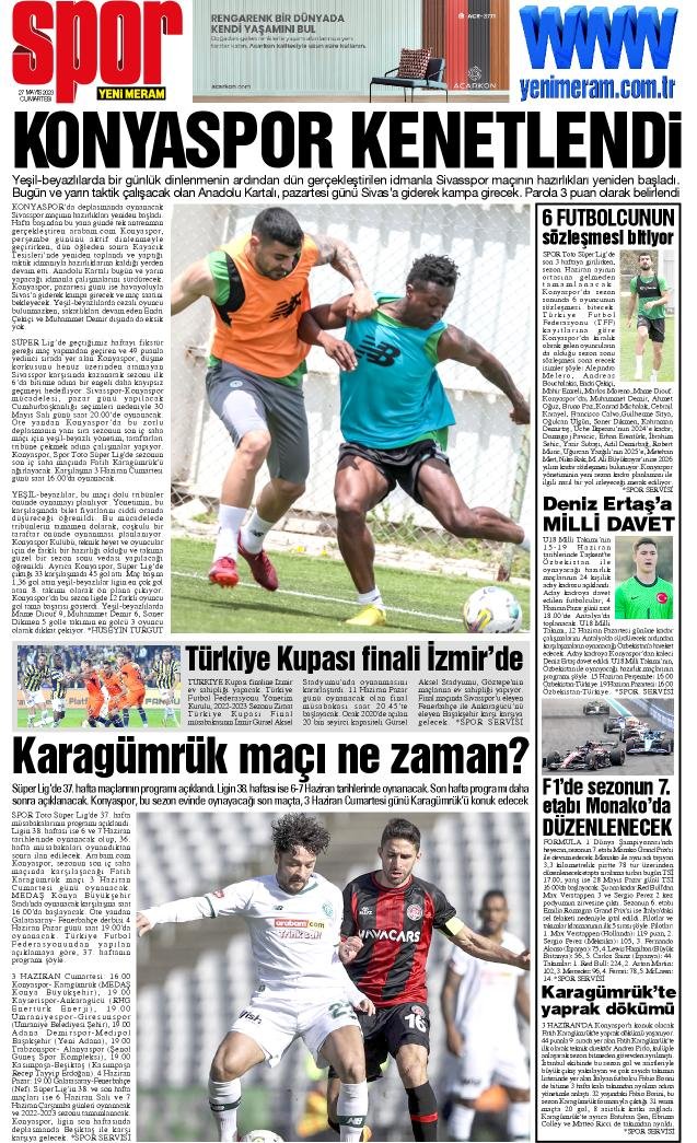 27 Mayıs 2023 Yeni Meram Gazetesi