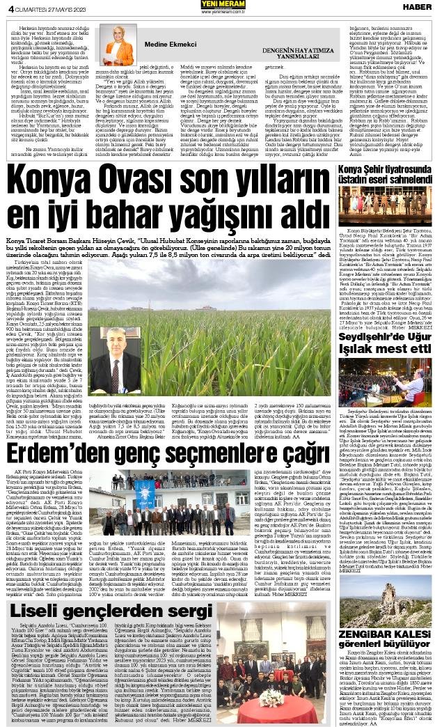 27 Mayıs 2023 Yeni Meram Gazetesi