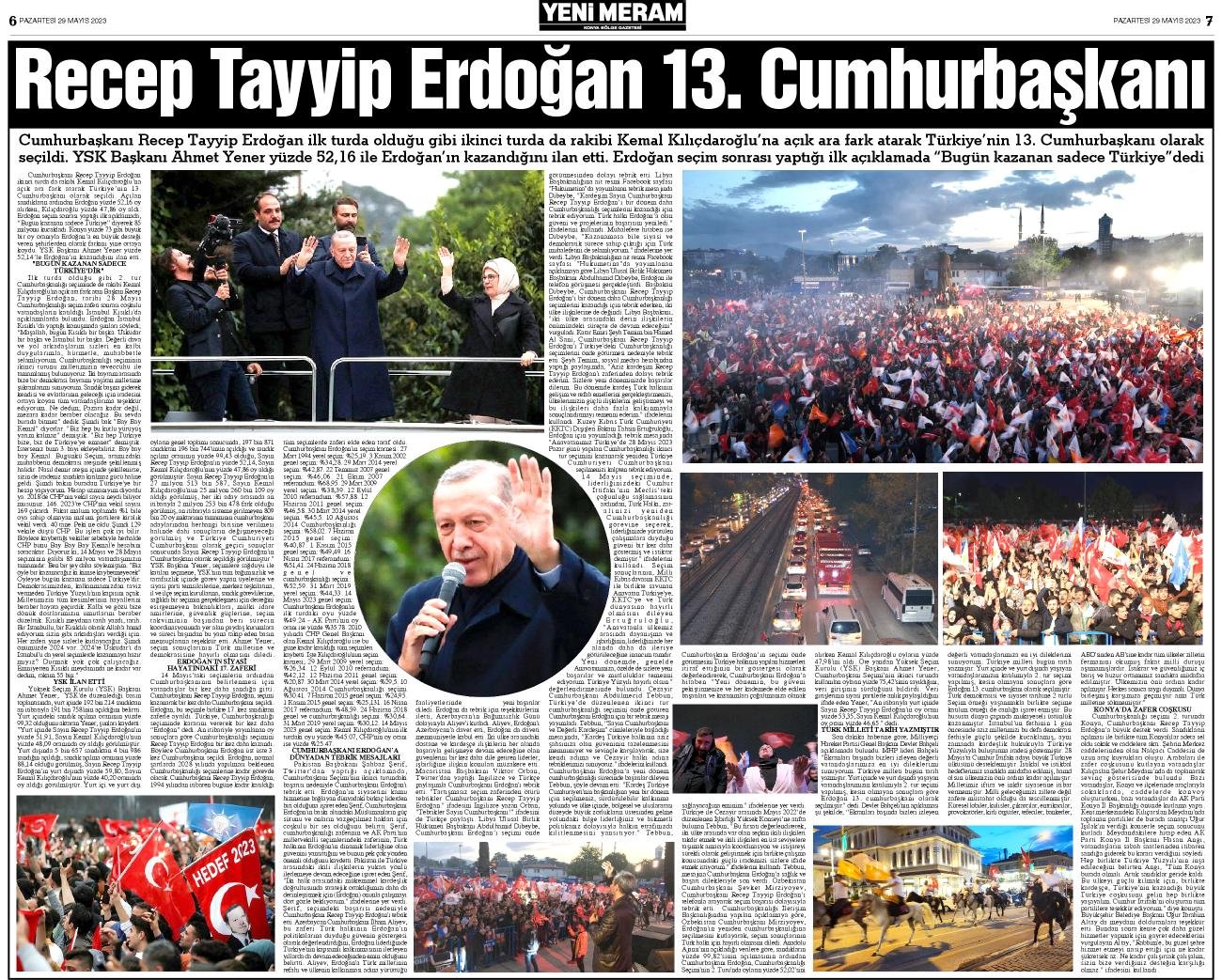 29 Mayıs 2023 Yeni Meram Gazetesi
