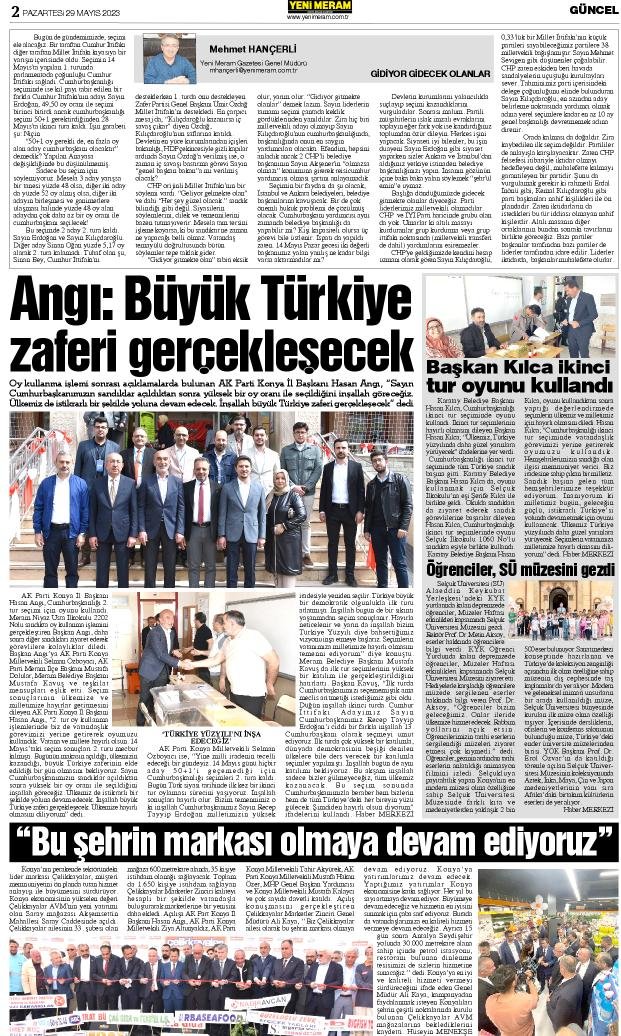 29 Mayıs 2023 Yeni Meram Gazetesi
