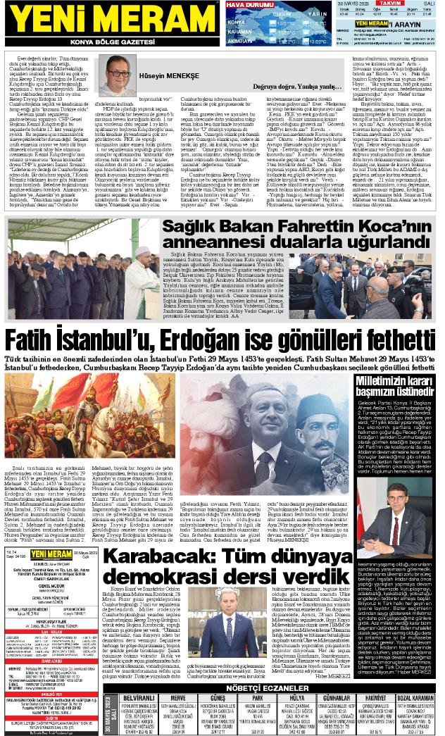 30 Mayıs 2023 Yeni Meram Gazetesi

