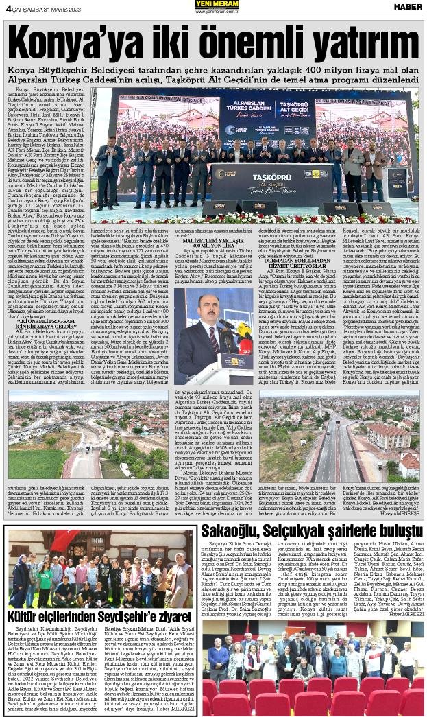 31 Mayıs 2023 Yeni Meram Gazetesi
