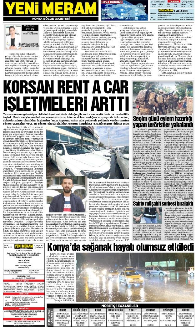 31 Mayıs 2023 Yeni Meram Gazetesi
