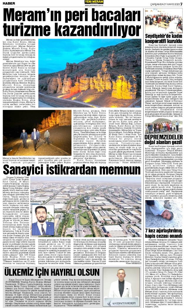 31 Mayıs 2023 Yeni Meram Gazetesi
