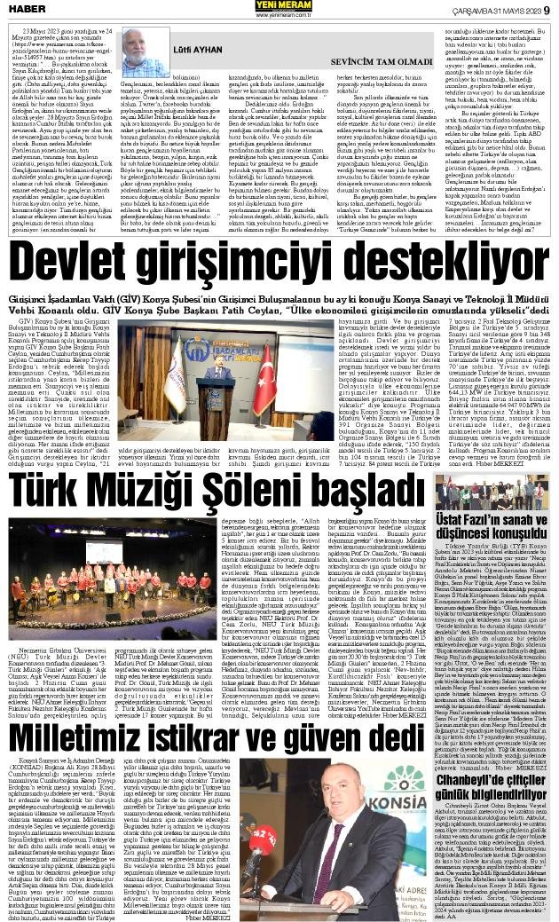 31 Mayıs 2023 Yeni Meram Gazetesi
