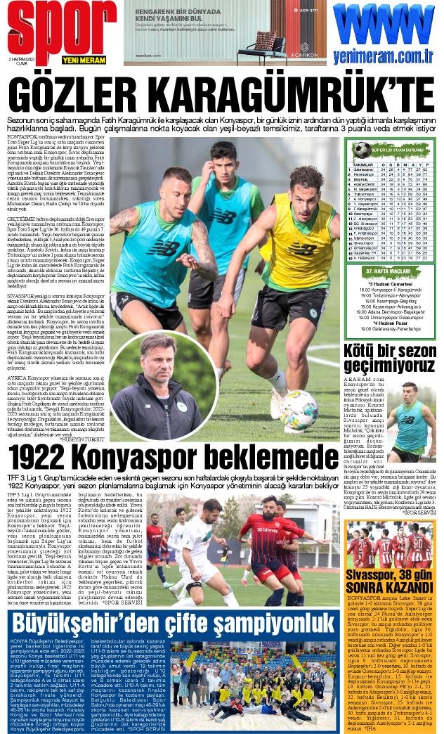 2 Haziran 2023 Yeni Meram Gazetesi
