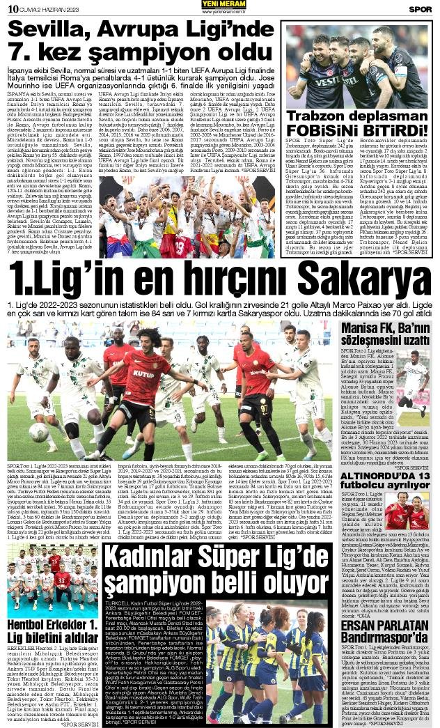 2 Haziran 2023 Yeni Meram Gazetesi
