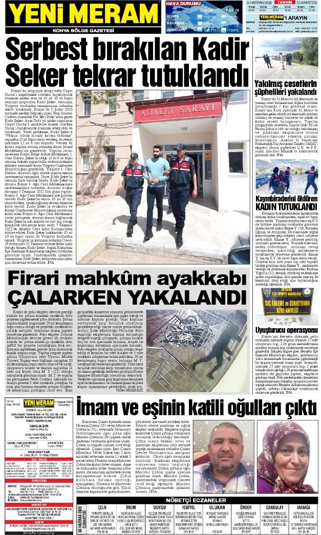 3 Haziran 2023 Yeni Meram Gazetesi