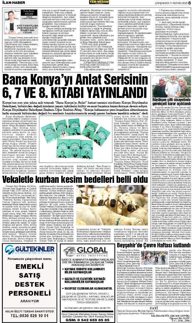 7 Haziran 2023 Yeni Meram Gazetesi
