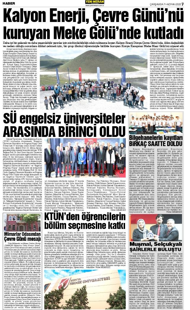 7 Haziran 2023 Yeni Meram Gazetesi
