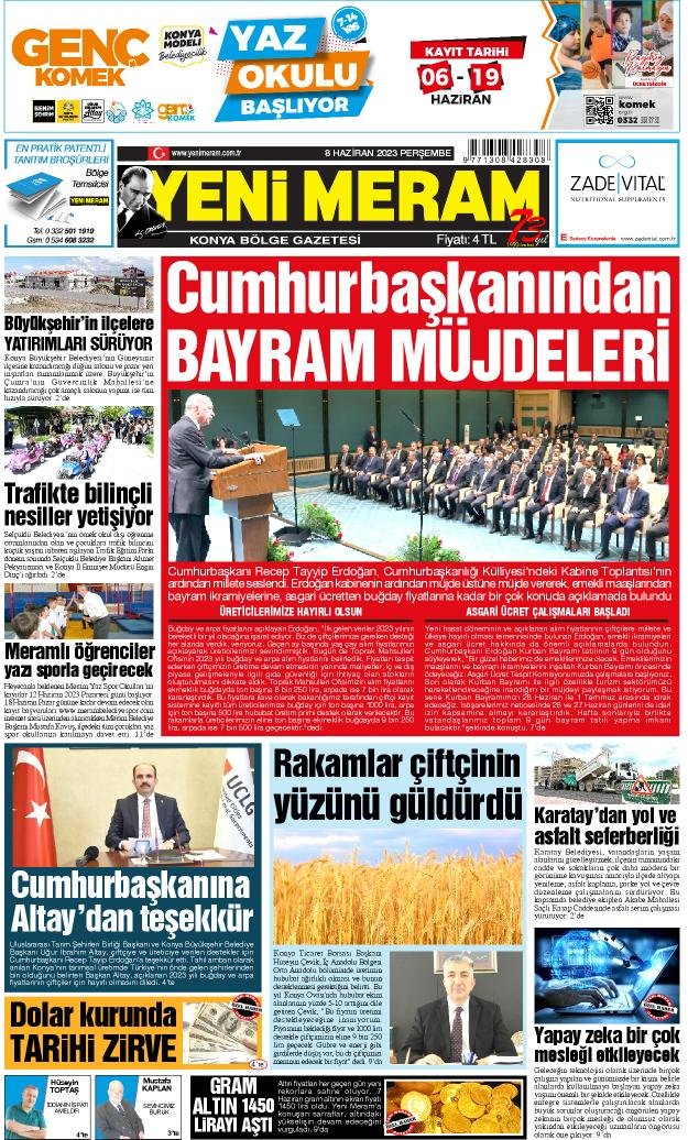 8 Haziran 2023 Yeni Meram Gazetesi
