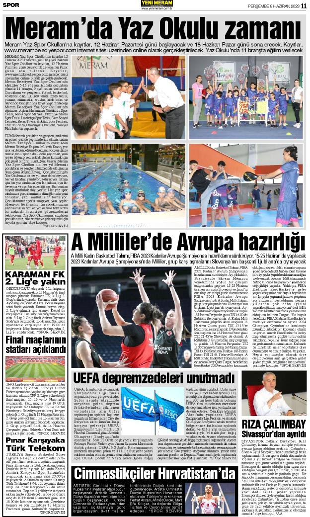 8 Haziran 2023 Yeni Meram Gazetesi
