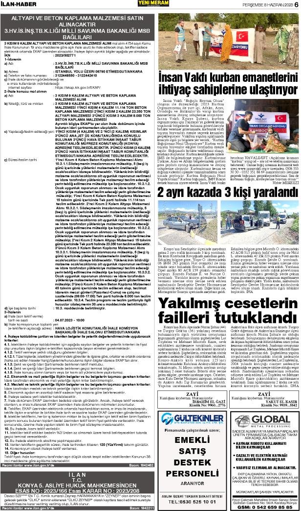 8 Haziran 2023 Yeni Meram Gazetesi
