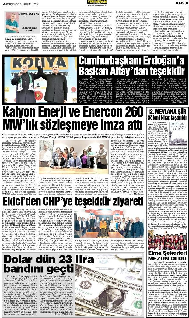 8 Haziran 2023 Yeni Meram Gazetesi
