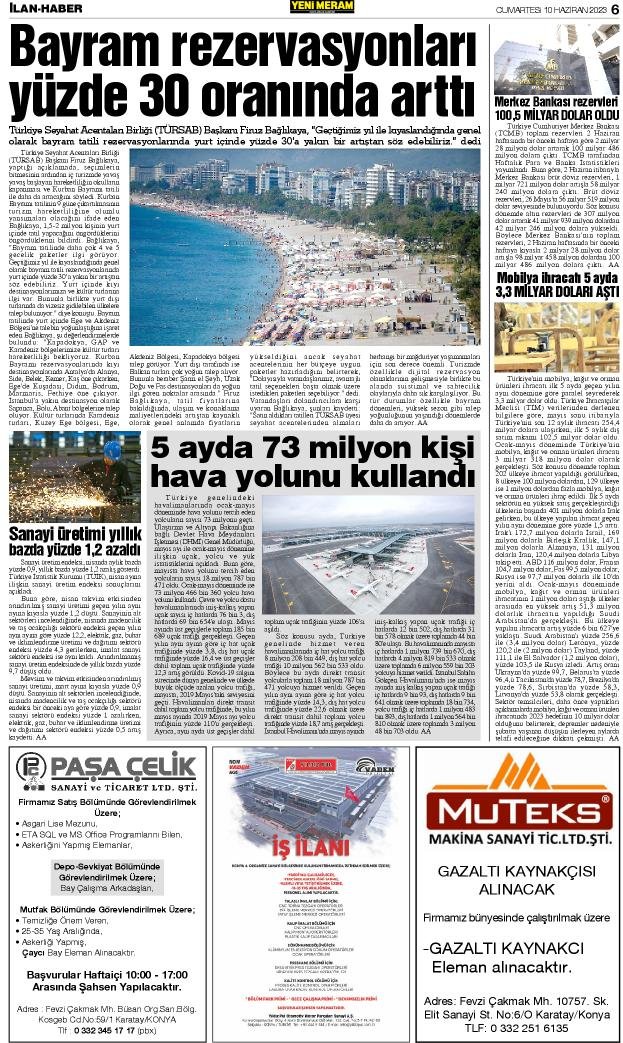 10 Haziran 2023 Yeni Meram Gazetesi