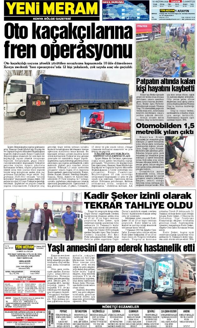 10 Haziran 2023 Yeni Meram Gazetesi