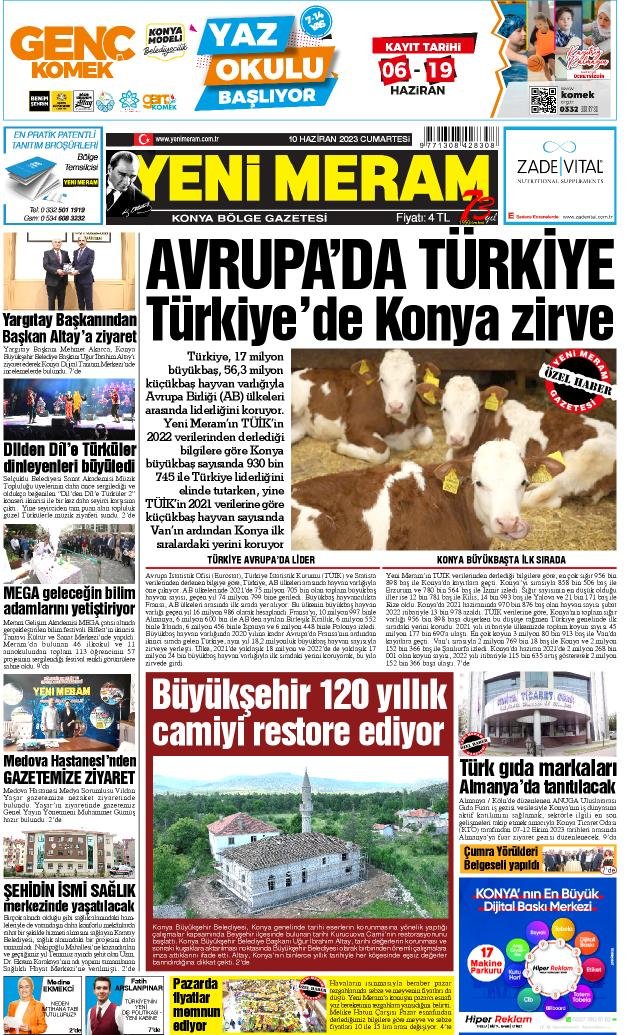 10 Haziran 2023 Yeni Meram Gazetesi