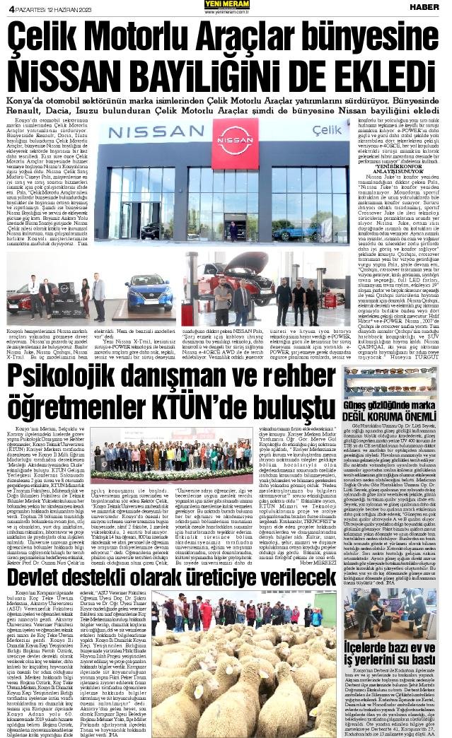 12 Haziran 2023 Yeni Meram Gazetesi
