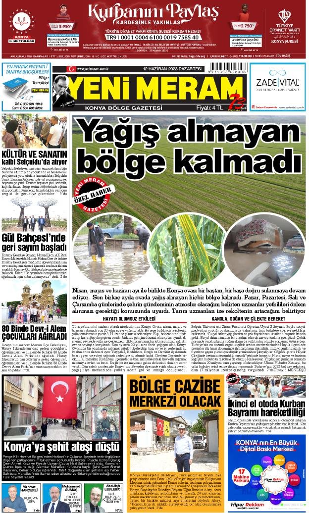 12 Haziran 2023 Yeni Meram Gazetesi
