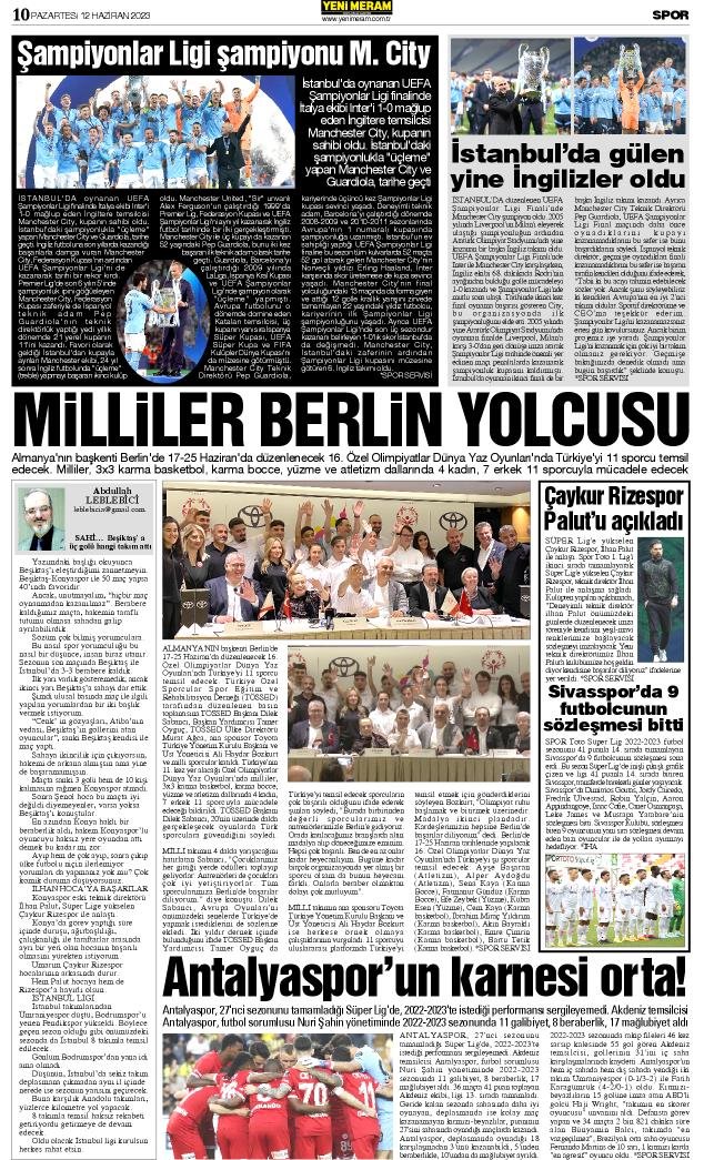 12 Haziran 2023 Yeni Meram Gazetesi
