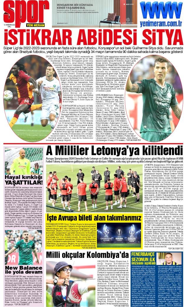 13 Haziran 2023 Yeni Meram Gazetesi
