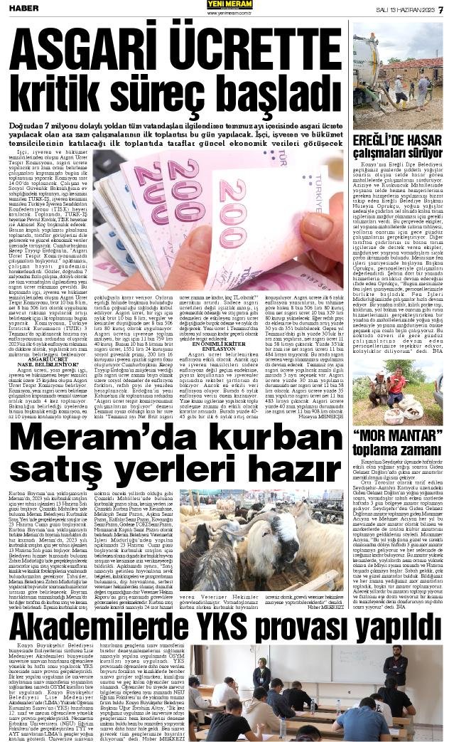 13 Haziran 2023 Yeni Meram Gazetesi
