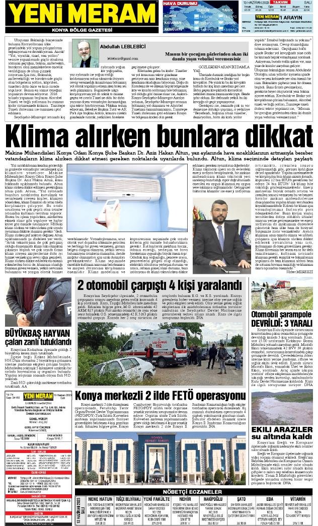 13 Haziran 2023 Yeni Meram Gazetesi
