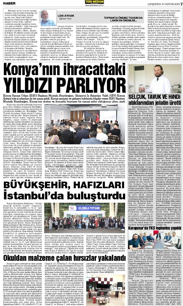 14 Haziran 2023 Yeni Meram Gazetesi
