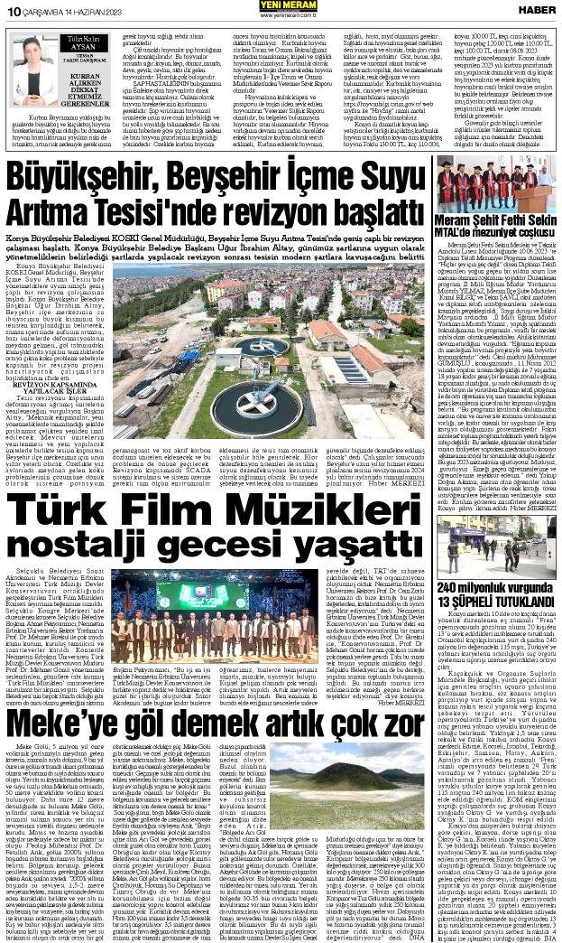 14 Haziran 2023 Yeni Meram Gazetesi
