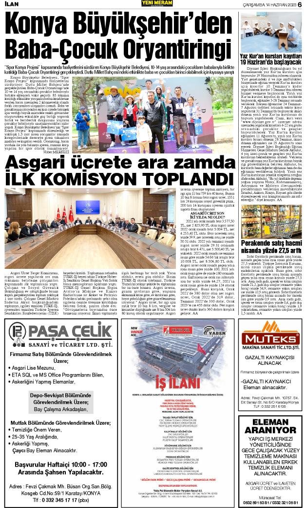 14 Haziran 2023 Yeni Meram Gazetesi
