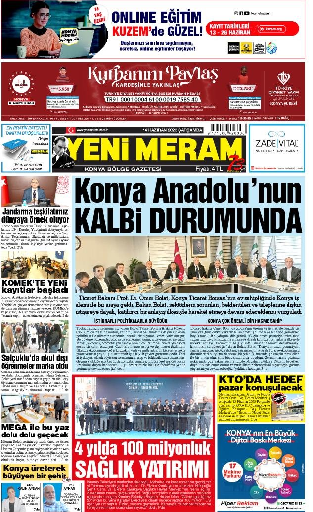 14 Haziran 2023 Yeni Meram Gazetesi
