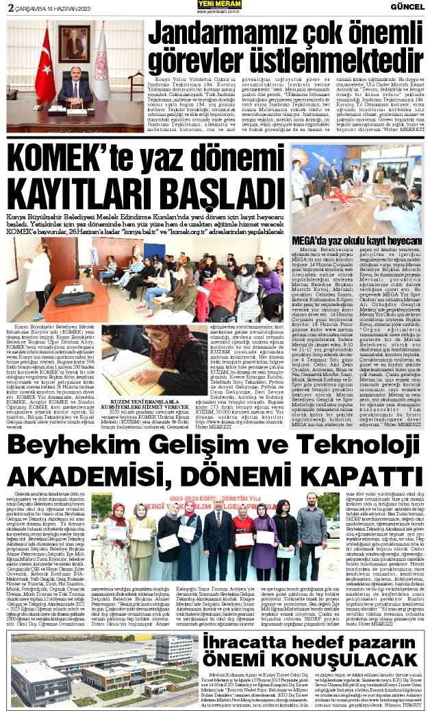 14 Haziran 2023 Yeni Meram Gazetesi
