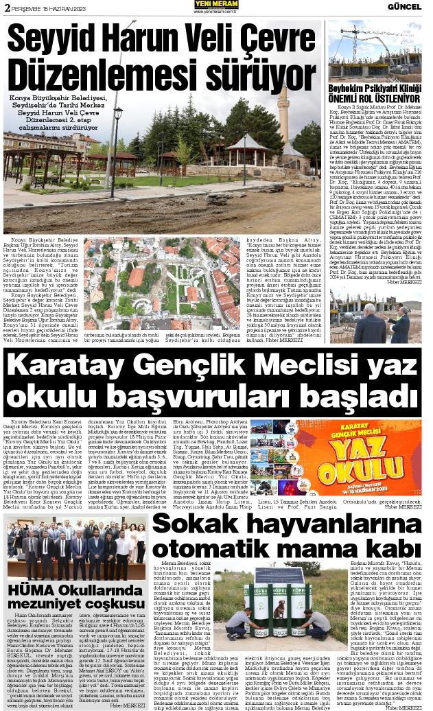 15 Haziran 2023 Yeni Meram Gazetesi