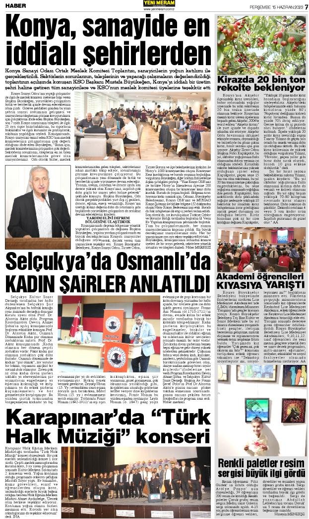 15 Haziran 2023 Yeni Meram Gazetesi