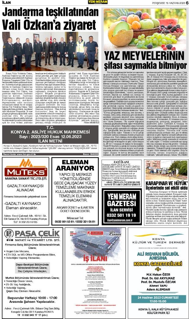 15 Haziran 2023 Yeni Meram Gazetesi