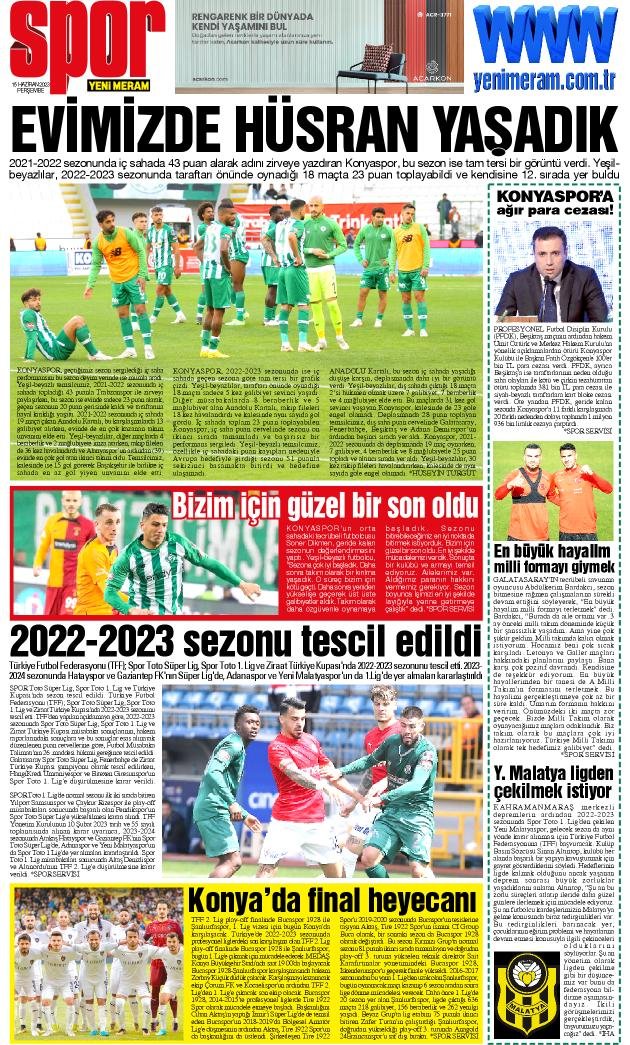 15 Haziran 2023 Yeni Meram Gazetesi