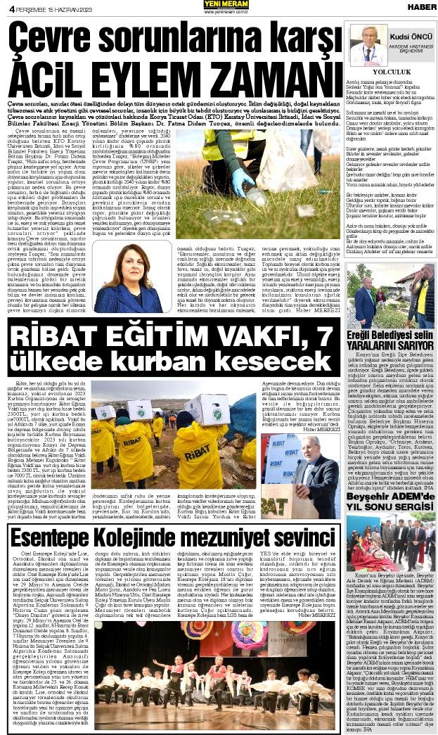 15 Haziran 2023 Yeni Meram Gazetesi